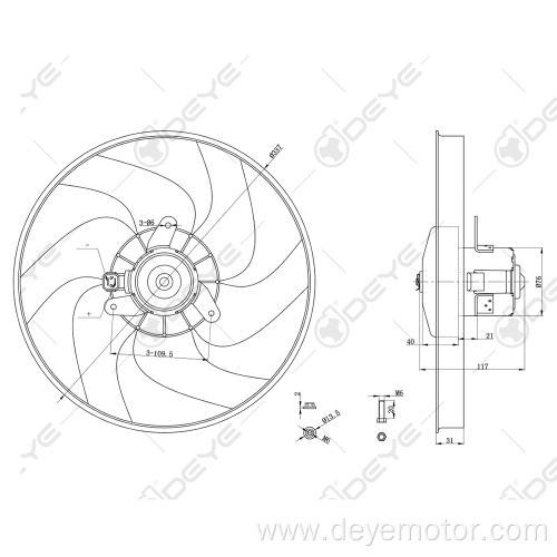 1250.E9 1250.F9 1253.88 1250.76 Radiator cooling fan